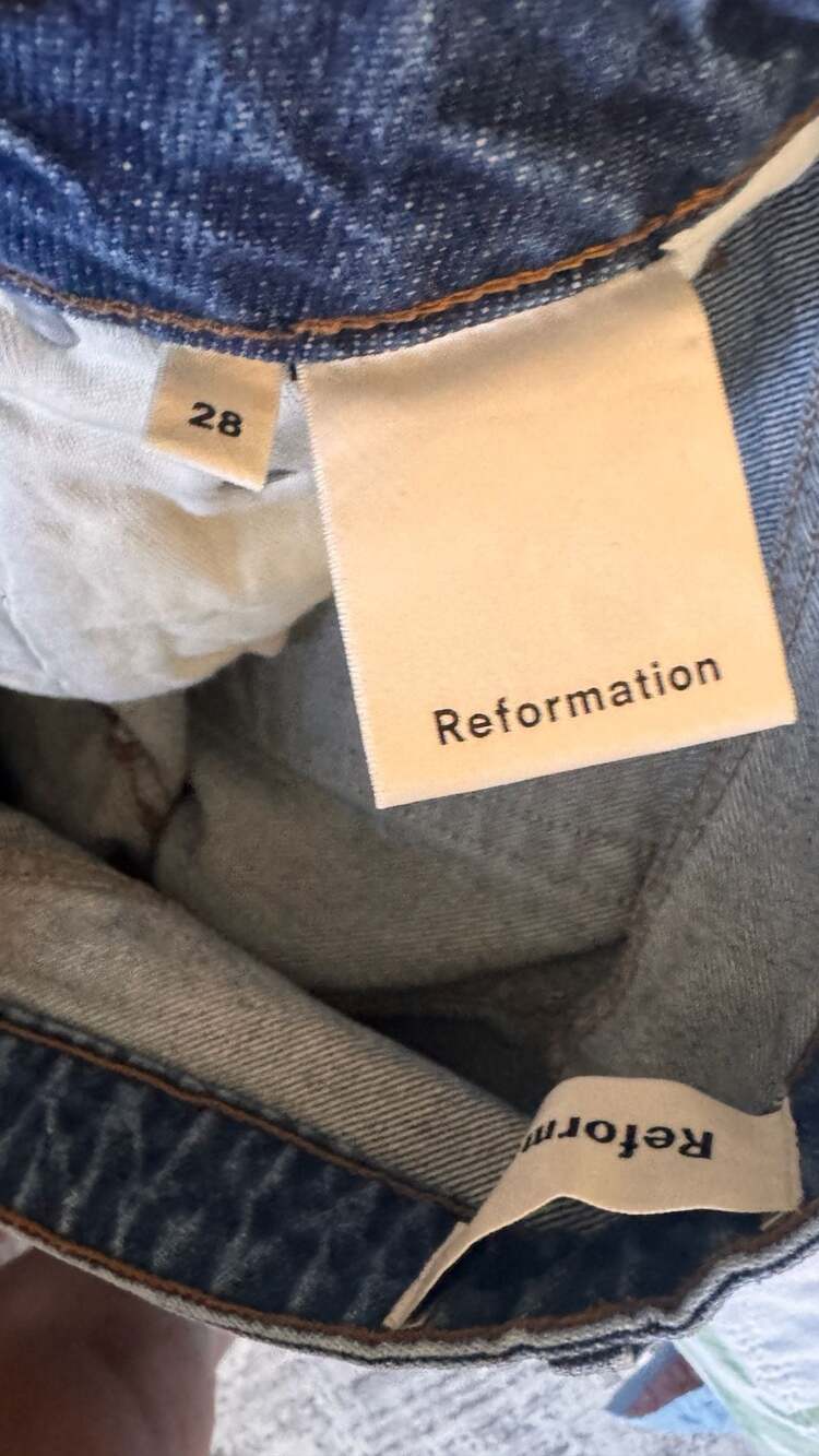 Reformation Winona Mid Rise Button Fly Straight Leg Jeans in Baltic Wash - Picture 5 of 6
